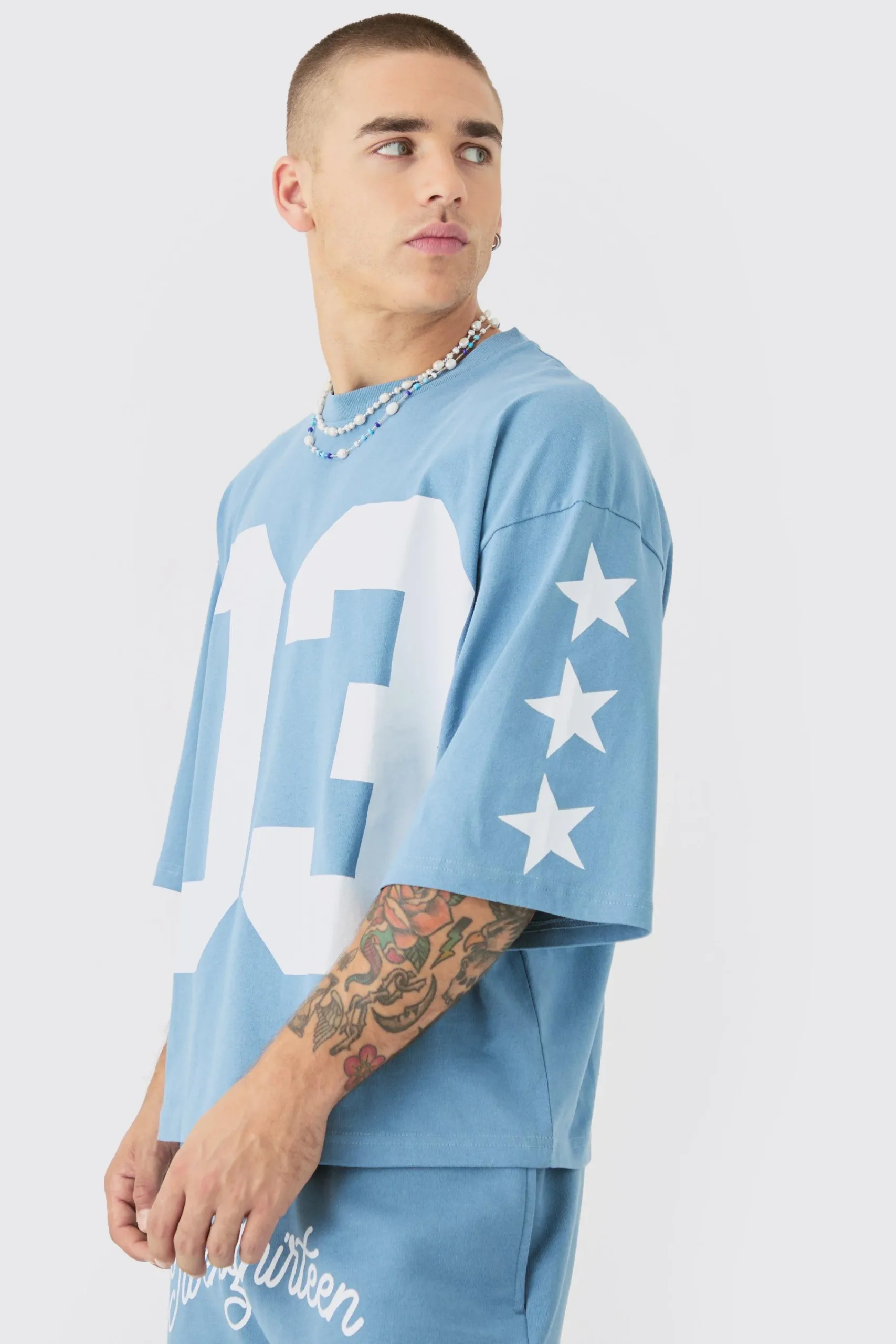 boohooMAN Oversized Boxy Varsity Half Sleeve T-shirt & Short Set | UK| Sets & Co-Ords|Tracksuits