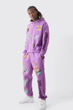 boohooMAN Oversized Boxy Varsity Zip Through Hooded Tracksuit | UK| Tracksuits