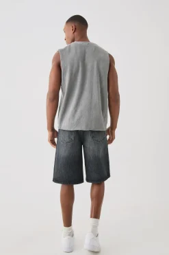 Oversized Boxy Wash Distressed Neck Tank | UK^boohooMAN Sale