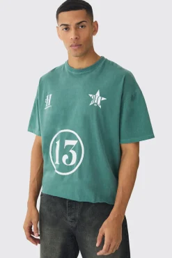 Oversized Boxy Washed 13 Print T-Shirt | UK^boohooMAN Discount