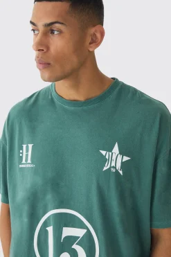 Oversized Boxy Washed 13 Print T-Shirt | UK^boohooMAN Discount