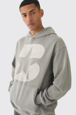 boohooMAN Oversized Boxy Washed B Star Print Hoodie | UK| Hoodies & Sweatshirts