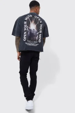 Oversized Boxy Washed Graphic Raw Hem T-shirt | UK^boohooMAN