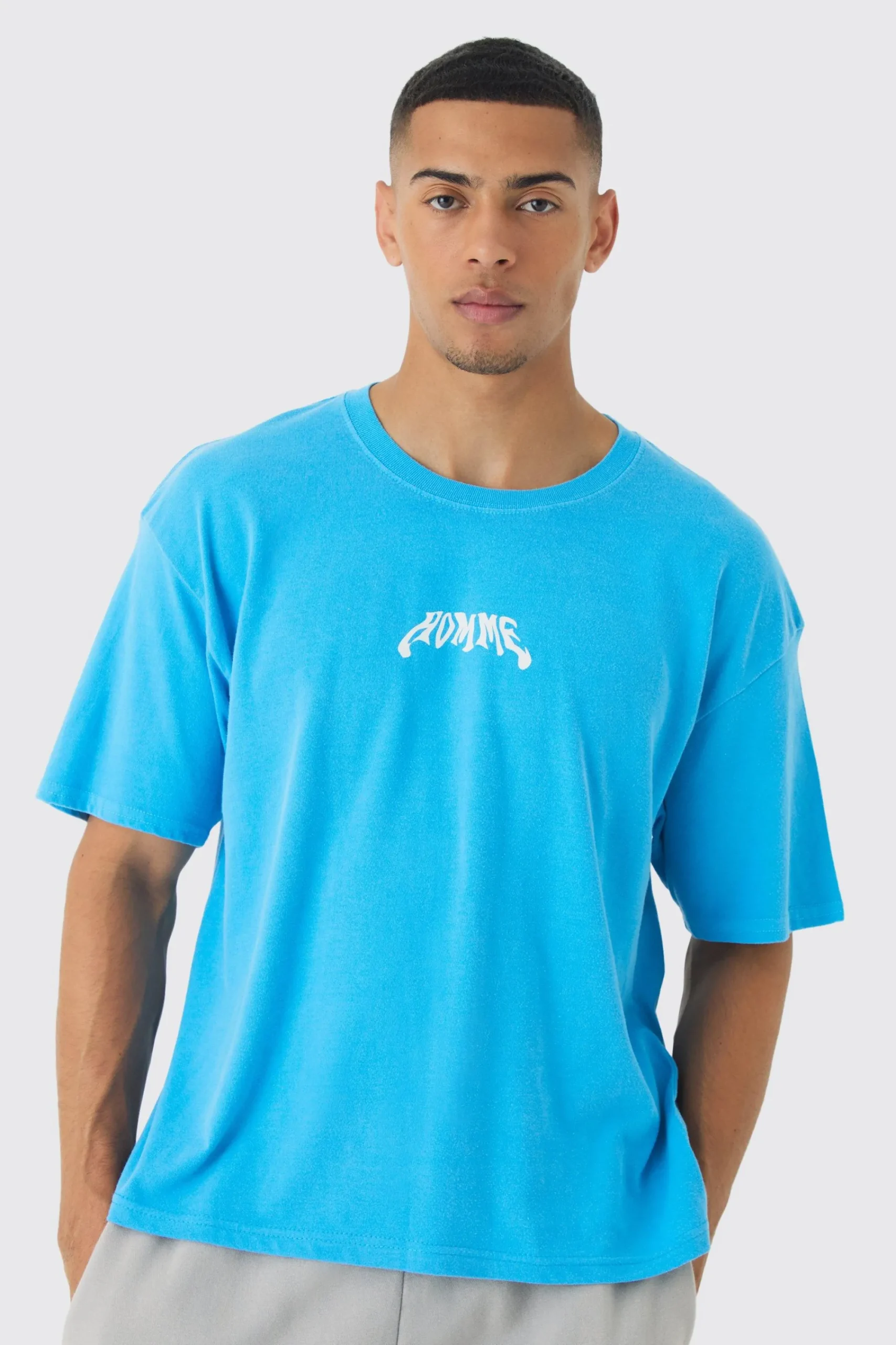 Oversized Boxy Washed Homme Print T-Shirt | UK^boohooMAN Sale