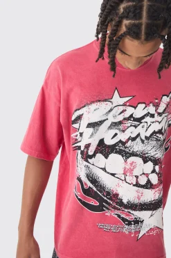 Oversized Boxy Washed Lip Graphic T-Shirt | UK^boohooMAN Sale