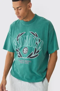 Oversized Boxy Washed Monaco Racing Printed T-Shirt | UK^boohooMAN New