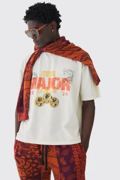 Oversized Boxy Washed Print Split Hem T-shirt | UK^boohooMAN Clearance