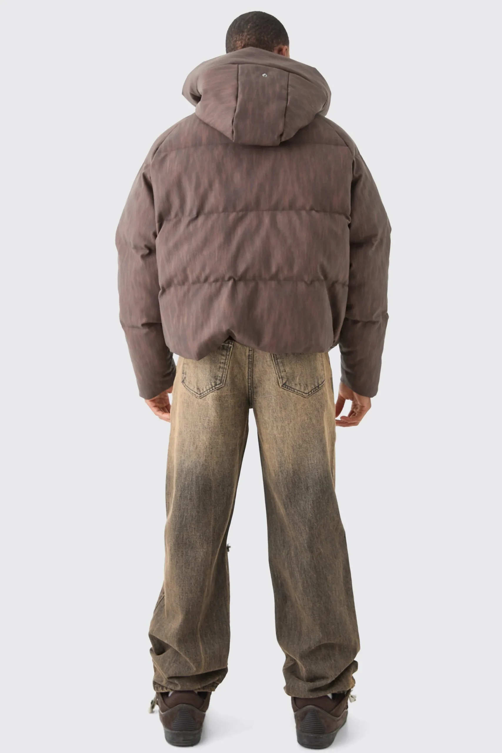 boohooMAN Oversized Boxy Washed Pu Hooded Puffer Coat In | UK| Coats & Jackets