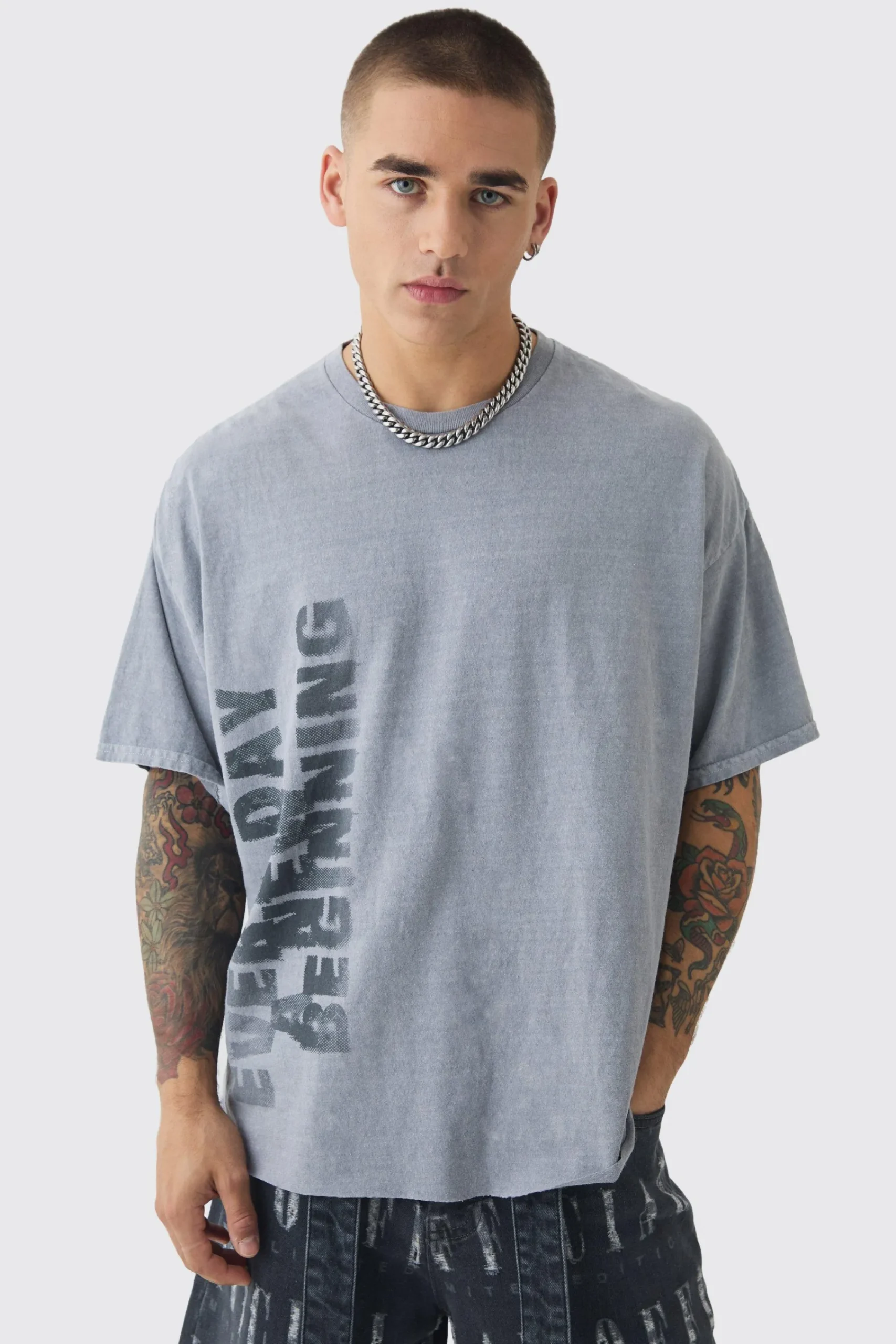 Oversized Boxy Washed Slogan T-shirt | UK^boohooMAN