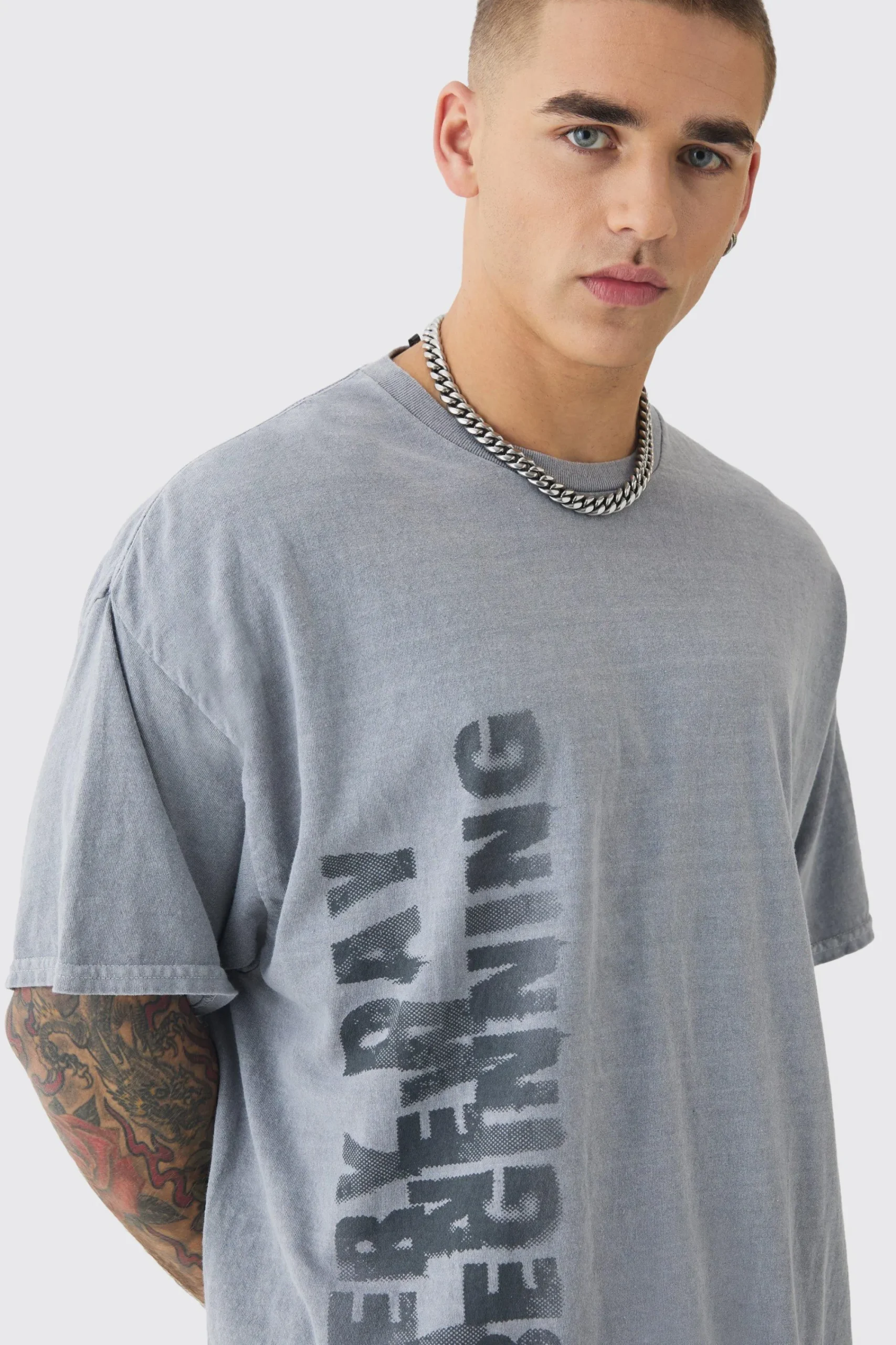 Oversized Boxy Washed Slogan T-shirt | UK^boohooMAN