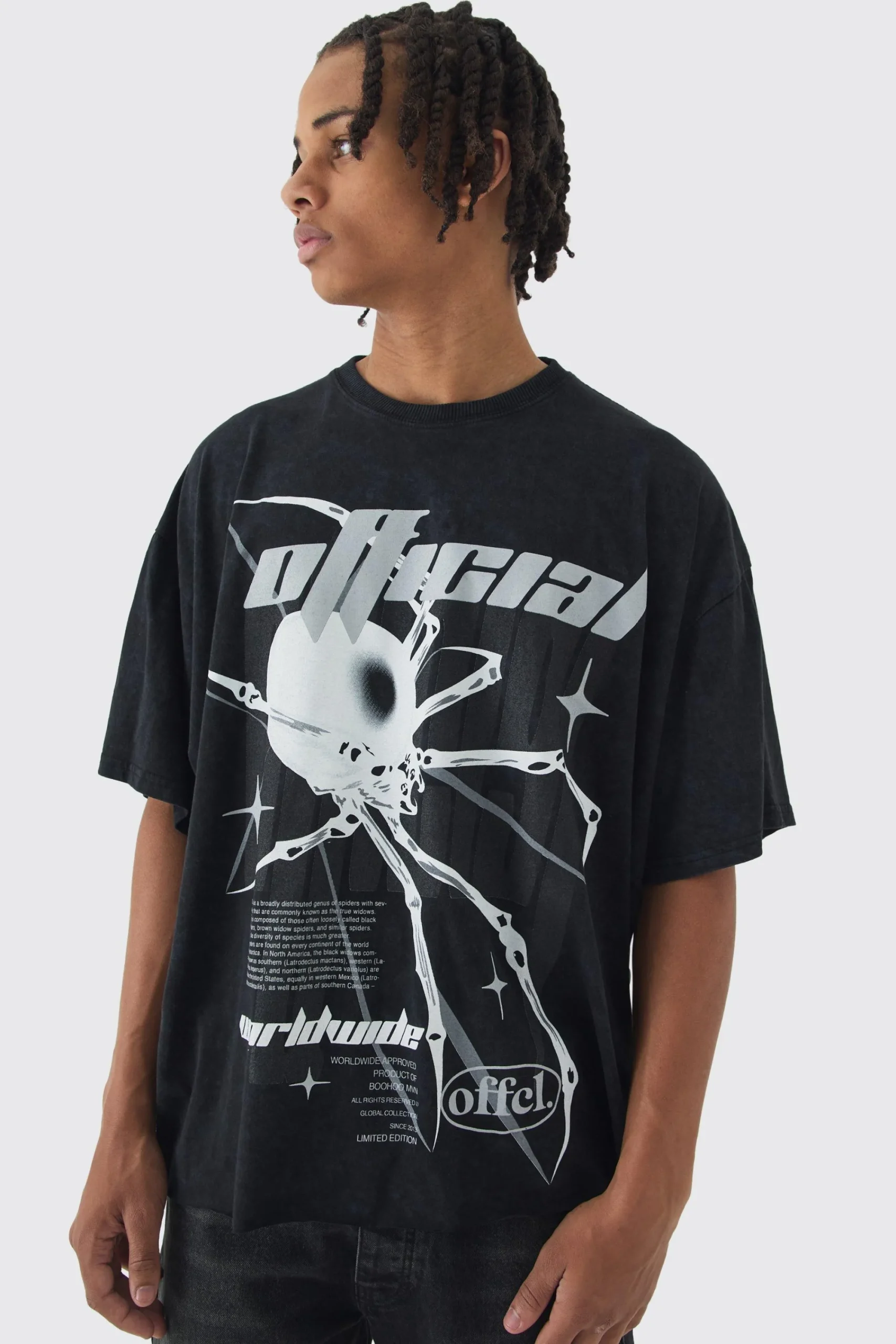 Oversized Boxy Washed Spider Graphic T-Shirt | UK^boohooMAN