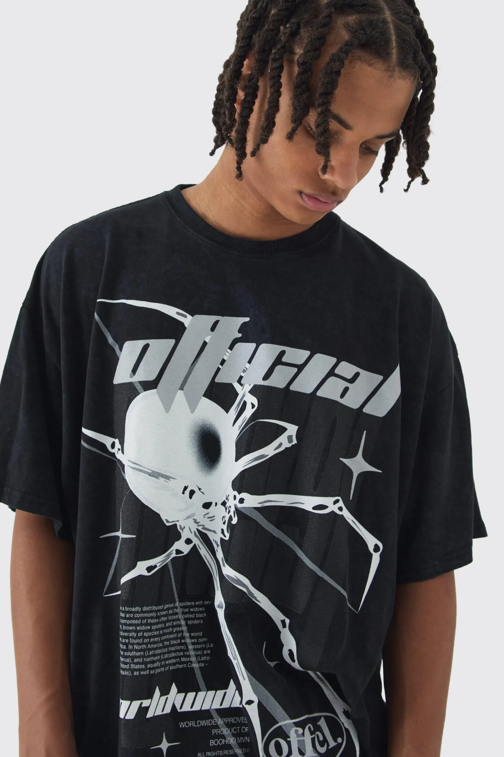 Oversized Boxy Washed Spider Graphic T-Shirt | UK^boohooMAN