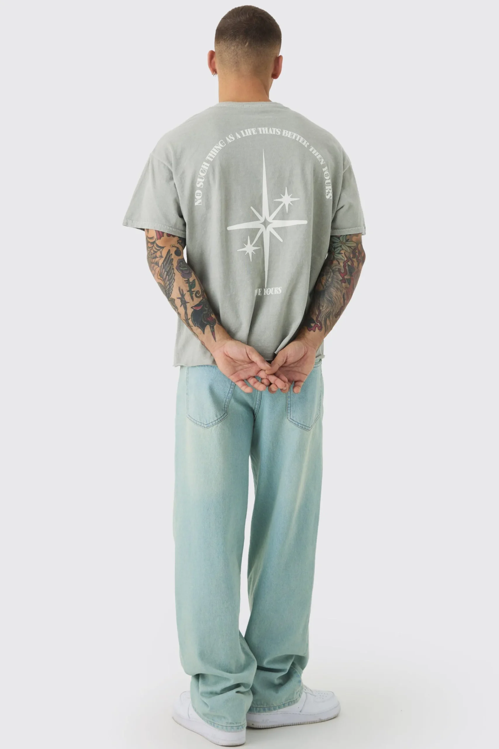 Oversized Boxy Washed Star Puff Print T-Shirt | UK^boohooMAN