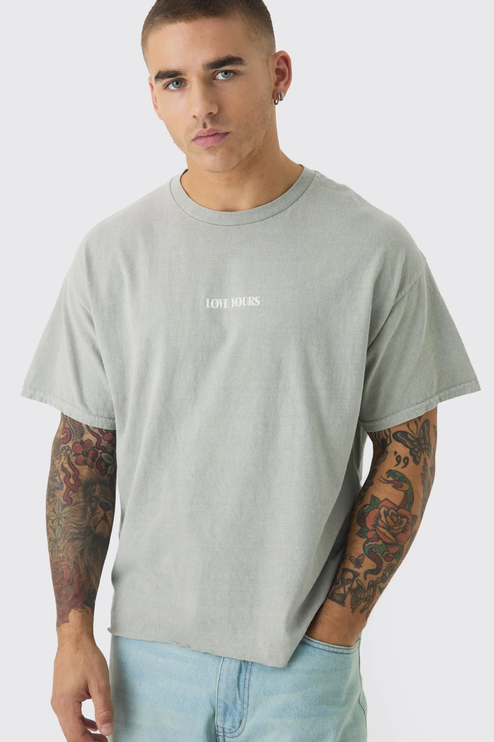 Oversized Boxy Washed Star Puff Print T-Shirt | UK^boohooMAN