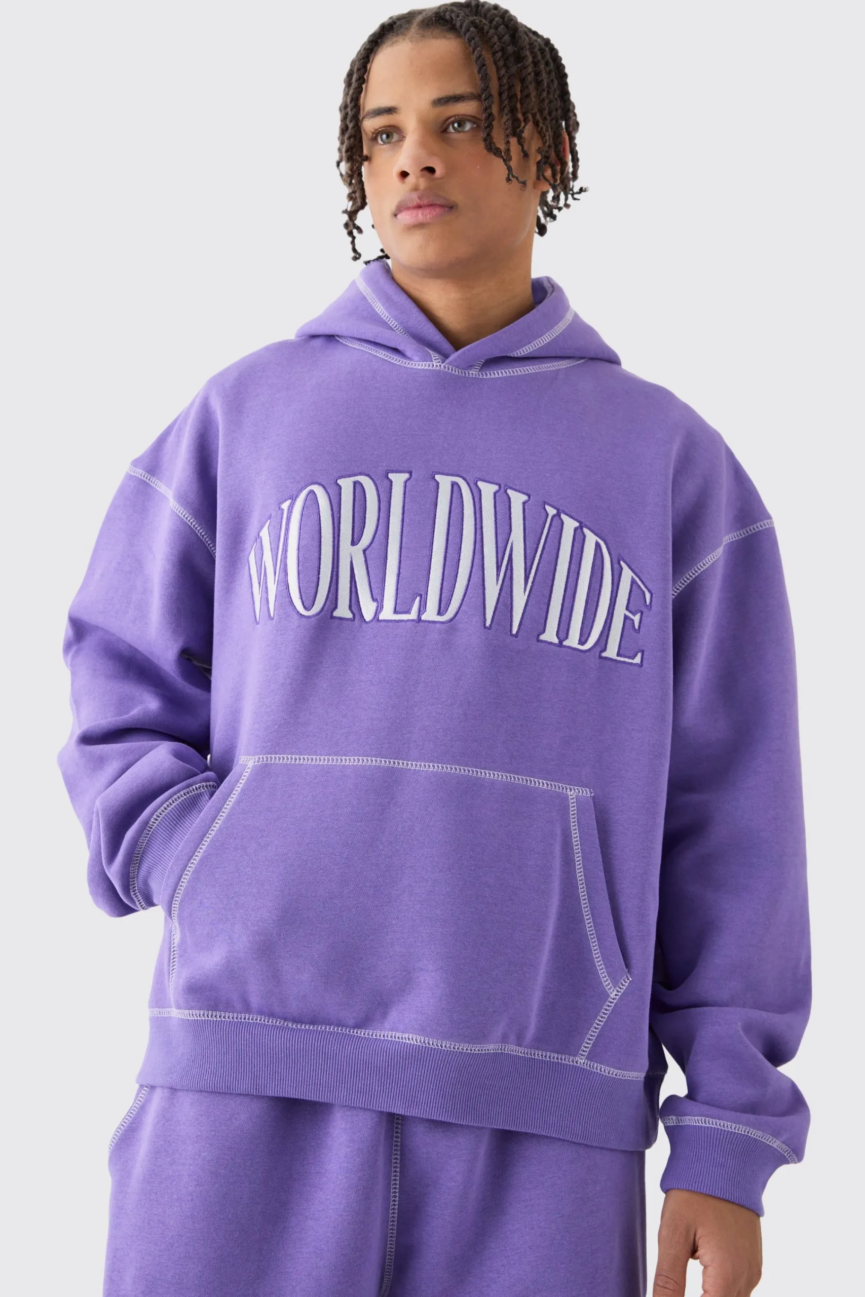 boohooMAN Oversized Boxy Worldwide Contrast Stitch Hooded Tracksuit | UK| Tracksuits