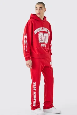 boohooMAN Oversized Boxy Worldwide Varsity Hooded Tracksuit | UK| Tracksuits