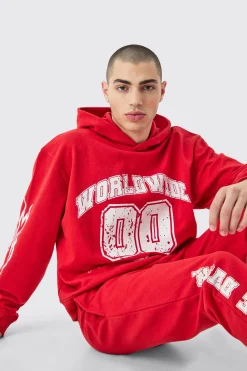 boohooMAN Oversized Boxy Worldwide Varsity Hooded Tracksuit | UK| Tracksuits