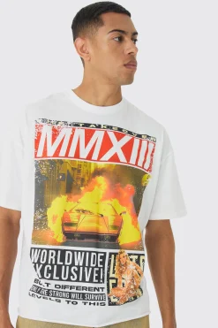 Oversized Boxy Worldwide Magazine Graphic T-Shirt | UK^boohooMAN Outlet