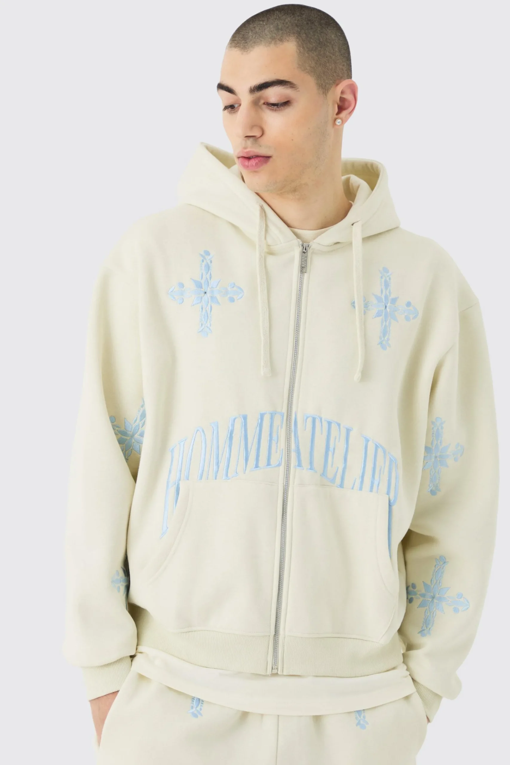 boohooMAN Oversized Boxy Zip Through Homme Embroidered Hood Tracksuit | UK| Tracksuits