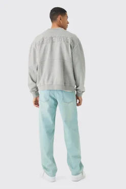 boohooMAN Oversized Boxy Zip Through Distressed Applique Bomber | UK| Coats & Jackets|Hoodies & Sweatshirts