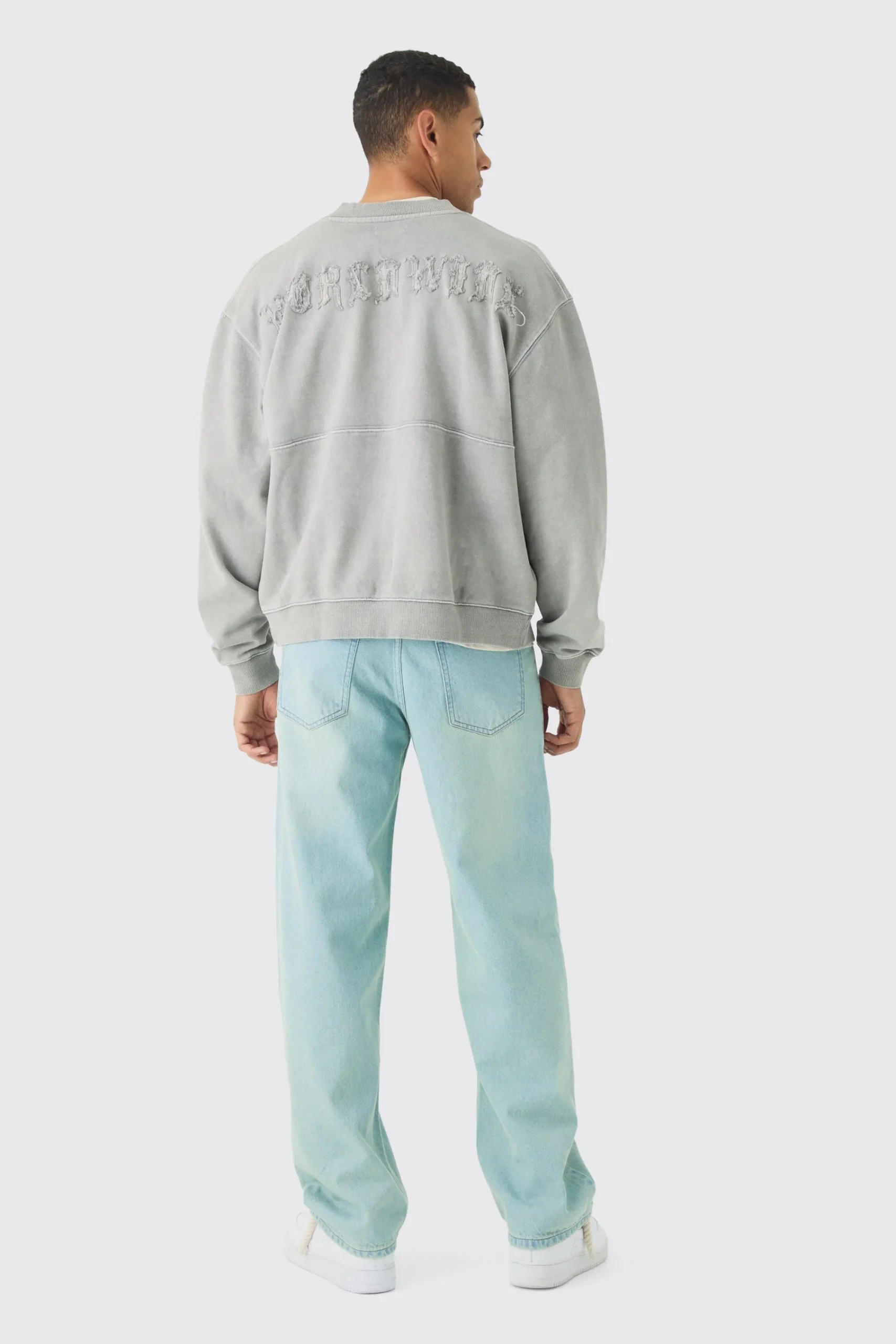 boohooMAN Oversized Boxy Zip Through Distressed Applique Bomber | UK| Coats & Jackets|Hoodies & Sweatshirts