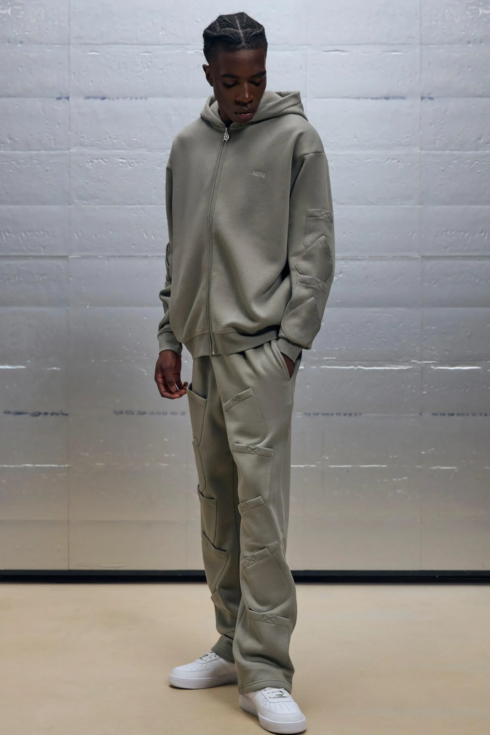 boohooMAN Oversized Boxy Zip Through Pocket Detail Hooded Tracksuit | UK| Tracksuits