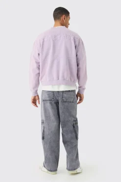 boohooMAN Oversized Boxy Zip Through Distressed Applique Bomber | UK| Coats & Jackets|Hoodies & Sweatshirts