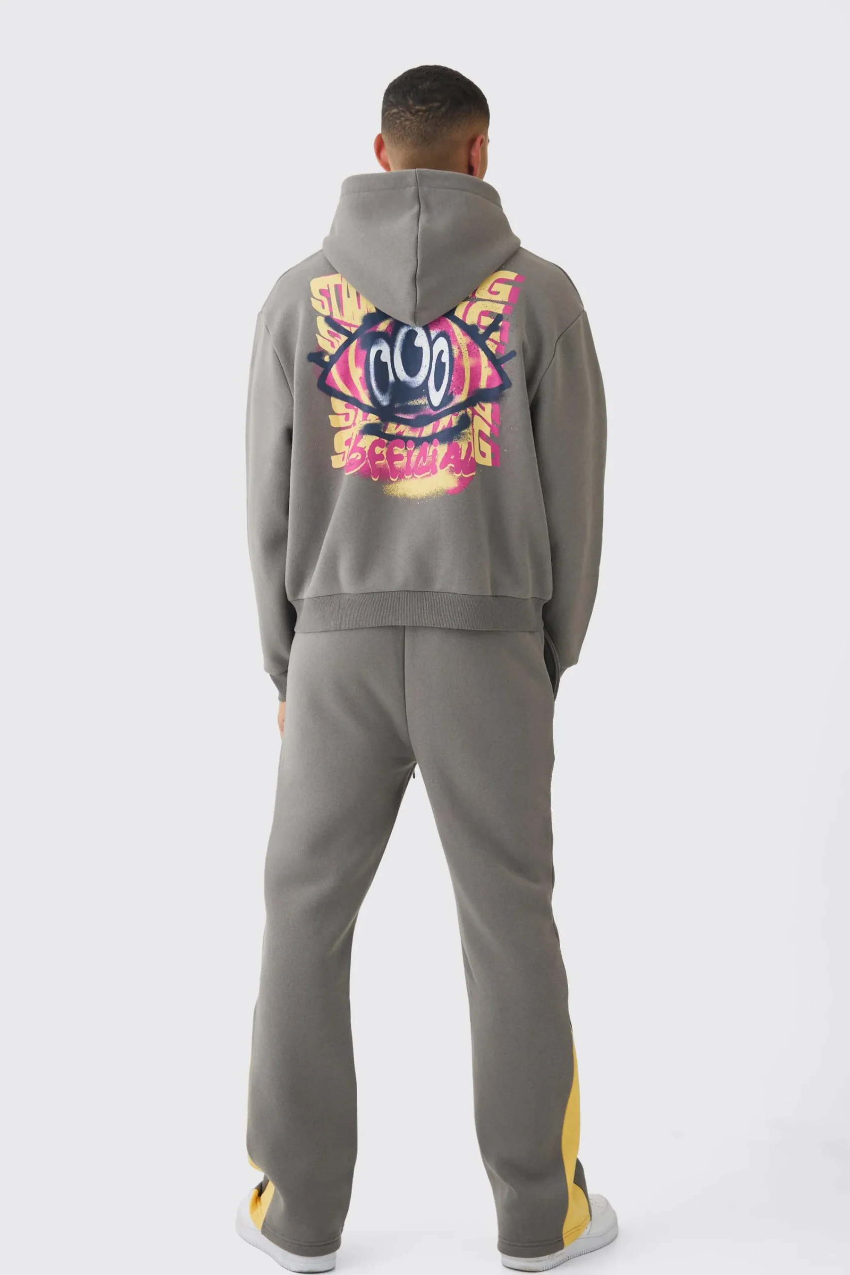 boohooMAN Oversized Boxy Zip Through Smiley Graphic Hooded Tracksuit | UK| Tracksuits