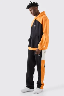 boohooMAN Oversized Branded Colour Block Relaxed Fit Hooded Tracksuit | UK| Tracksuits