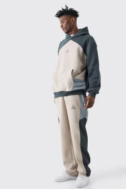 boohooMAN Oversized Branded Colour Block Relaxed Fit Hooded Tracksuit | UK| Tracksuits