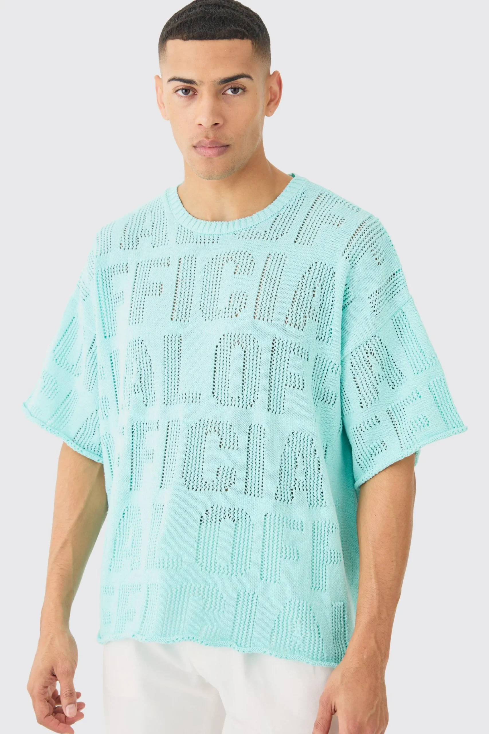Oversized Branded Open Stitch T-shirt In | UK^boohooMAN Outlet