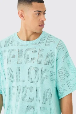 Oversized Branded Open Stitch T-shirt In | UK^boohooMAN Outlet