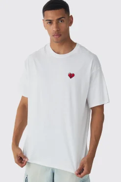 Oversized Broken Heart Embroidered T-shirt | UK^boohooMAN New