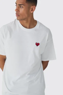 Oversized Broken Heart Embroidered T-shirt | UK^boohooMAN New