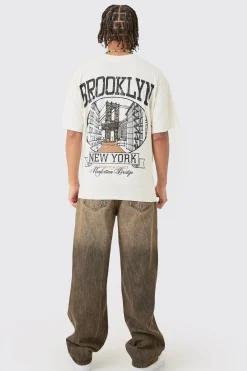 Oversized Brooklyn Stencil Washed Back Print T-shirt | UK^boohooMAN Discount