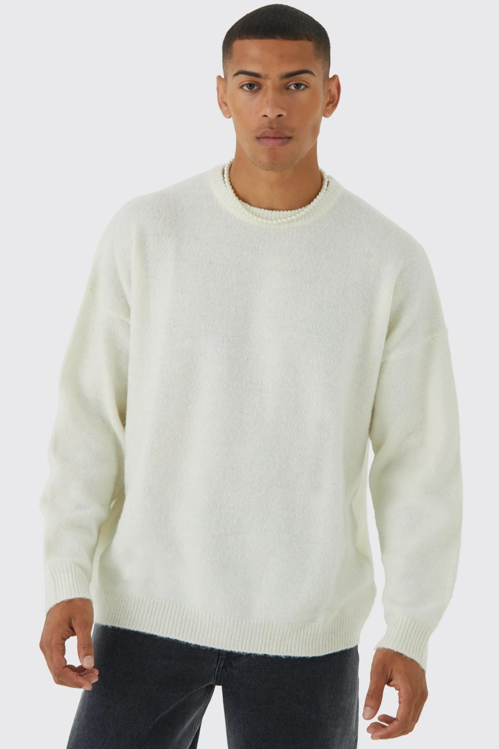 boohooMAN Oversized Brushed Yarn Crew Neck Jumper | UK| Knitwear