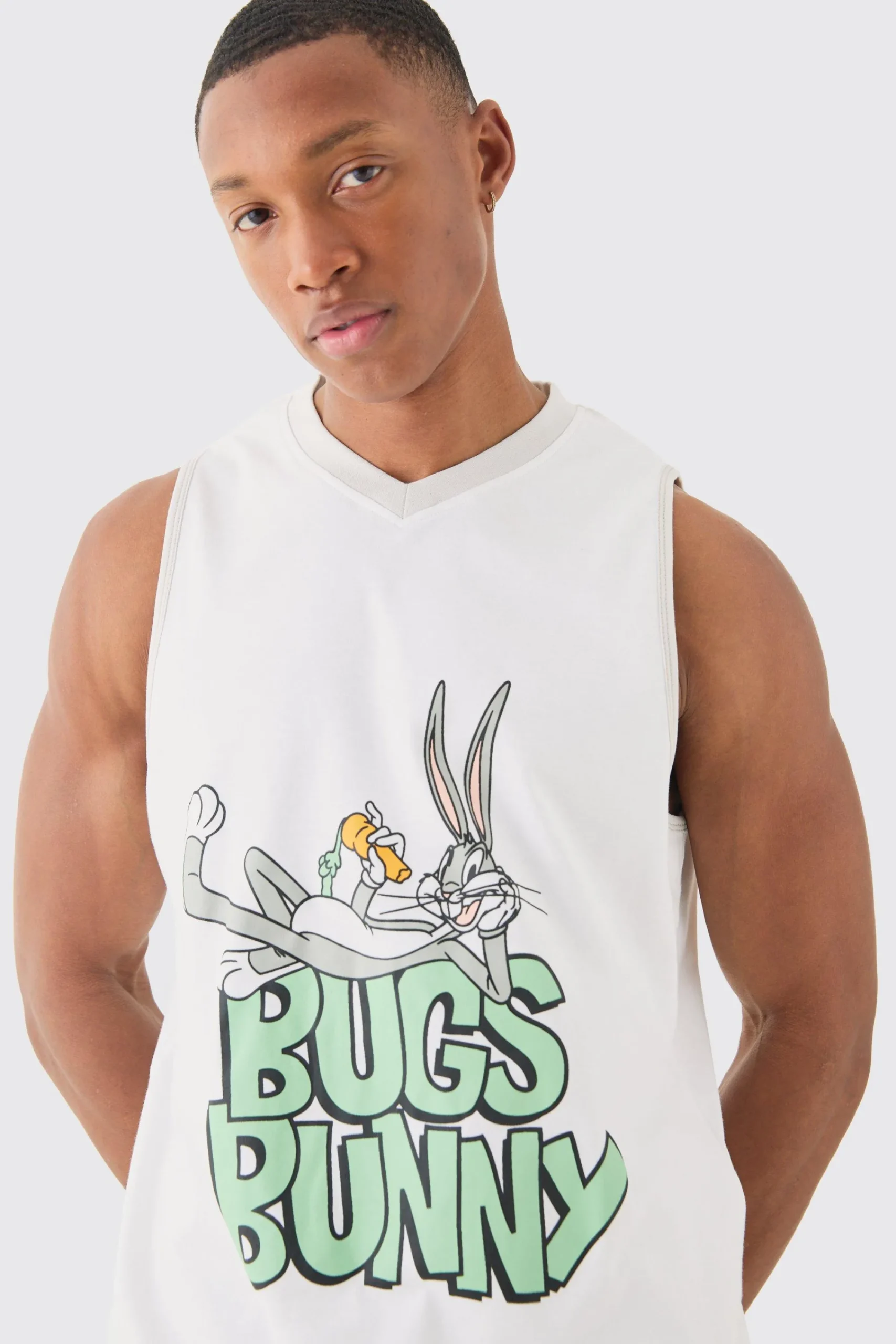 boohooMAN Oversized Bugs Bunny Looney Tunes License Mesh Vest And Short Set | UK| Tracksuits