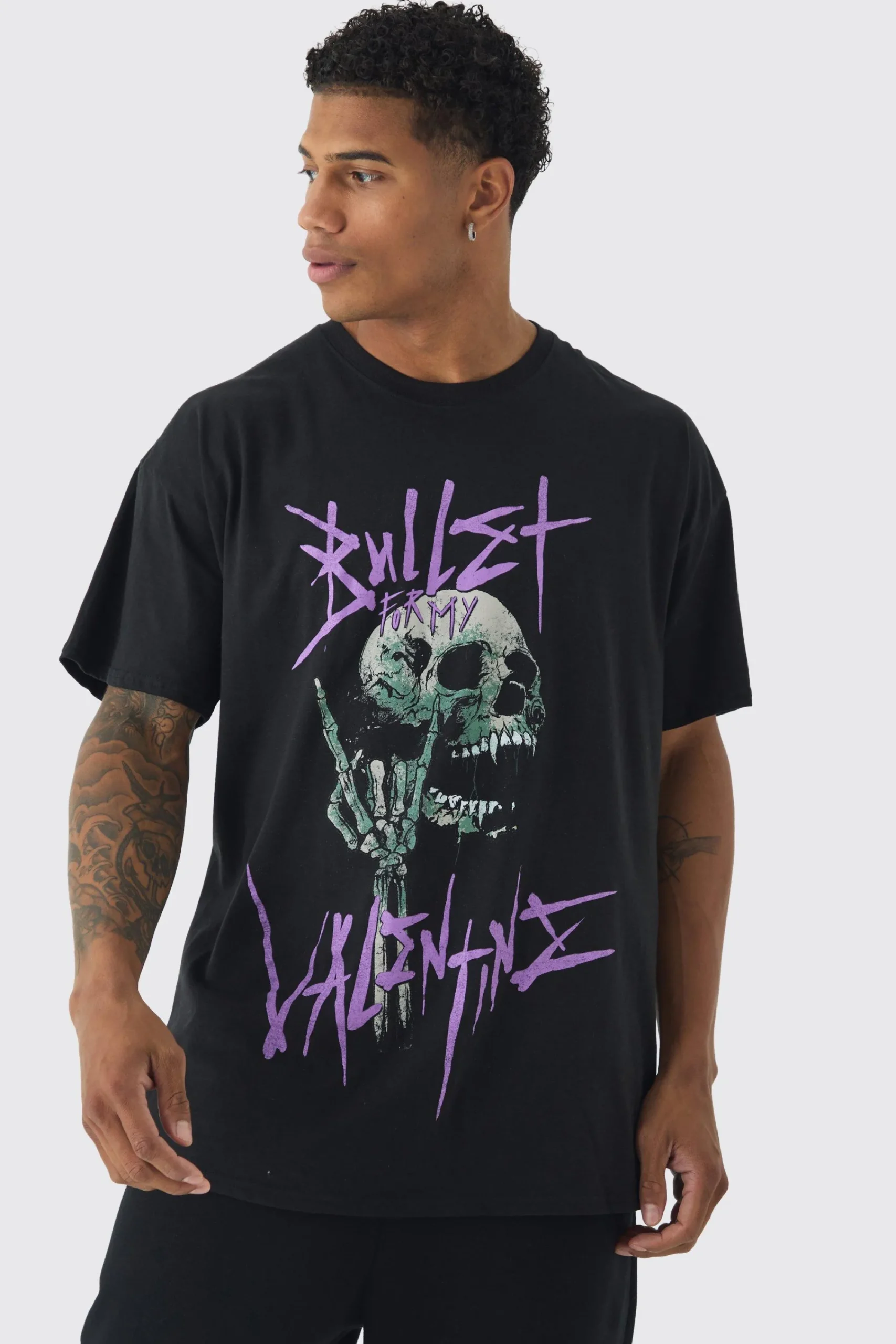 Oversized Bullet For My Valentine License Print T-Shirt | UK^boohooMAN Outlet