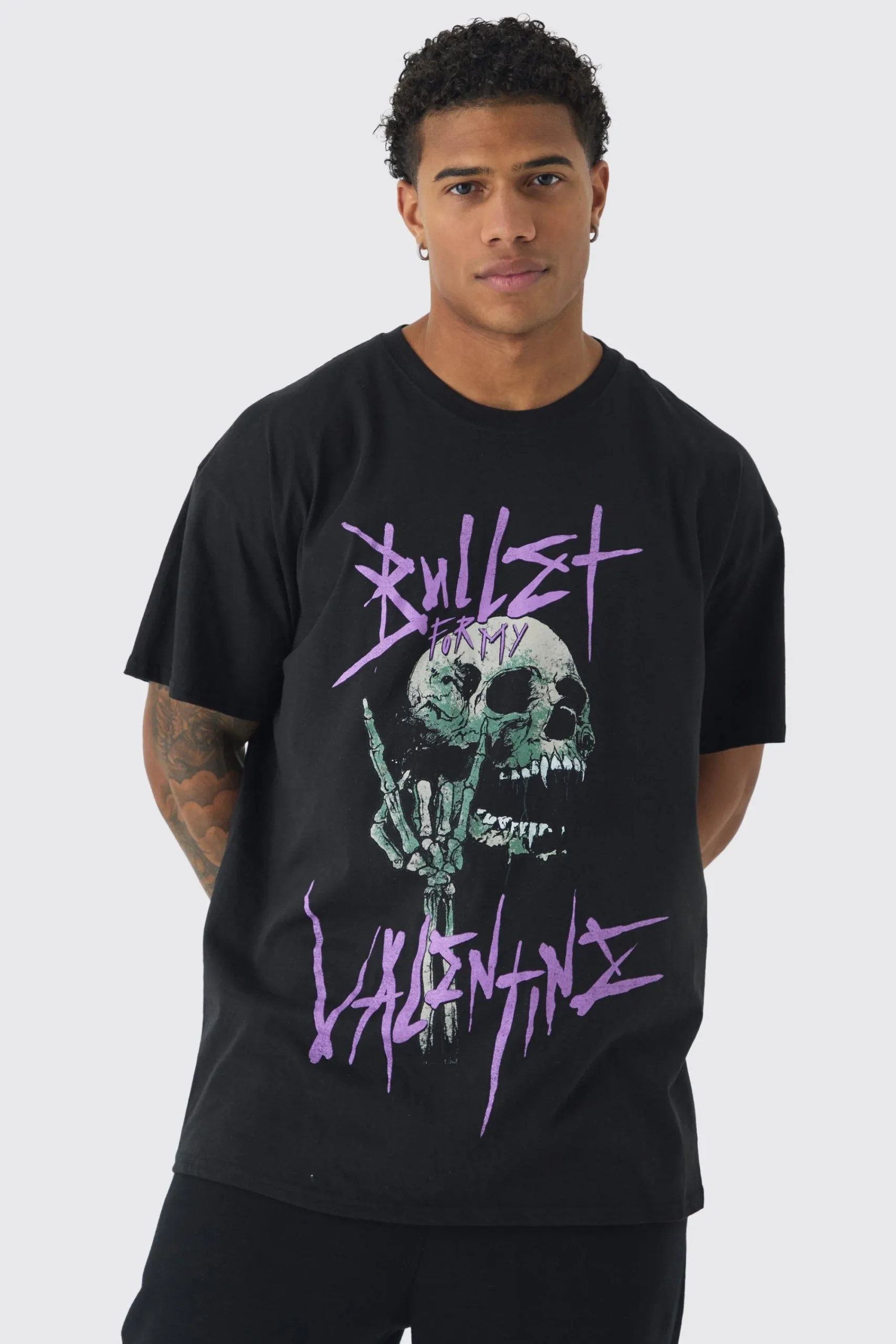 Oversized Bullet For My Valentine License Print T-Shirt | UK^boohooMAN Outlet