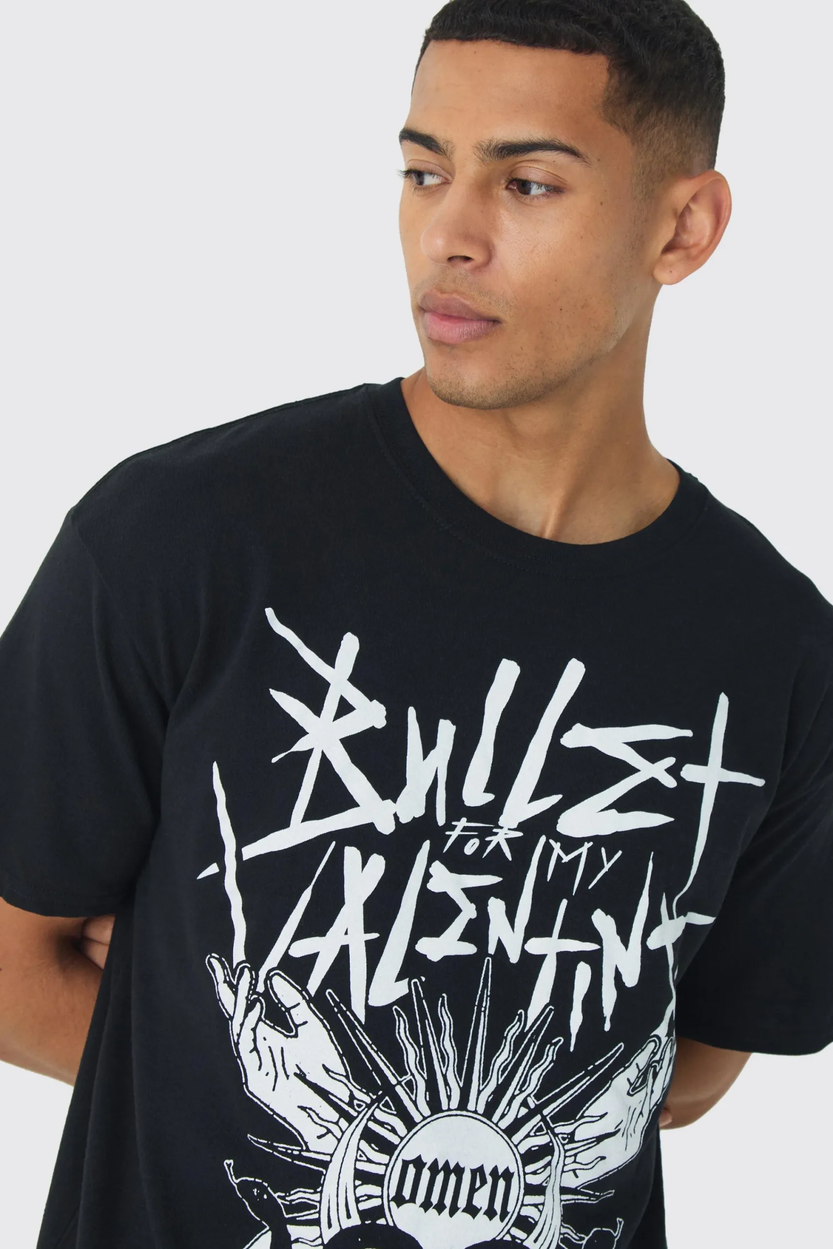 Oversized Bullet For My Valentine License Print T-Shirt | UK^boohooMAN Outlet