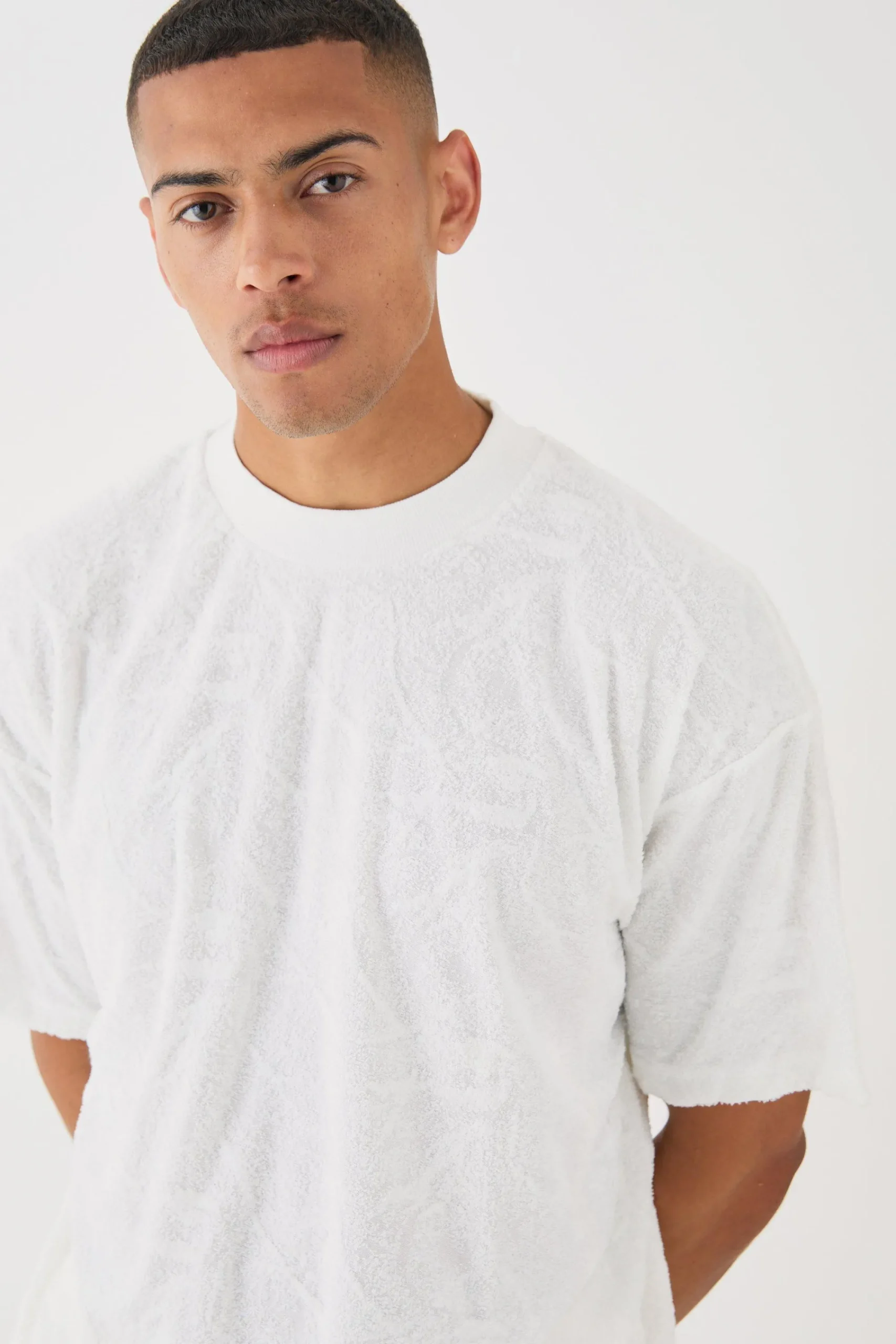 Oversized Burnout Towelling Jacquard T-shirt | UK^boohooMAN New