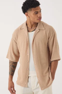 boohooMAN Oversized Button Through Textured Short Sleeve Shirt | UK| Shirts