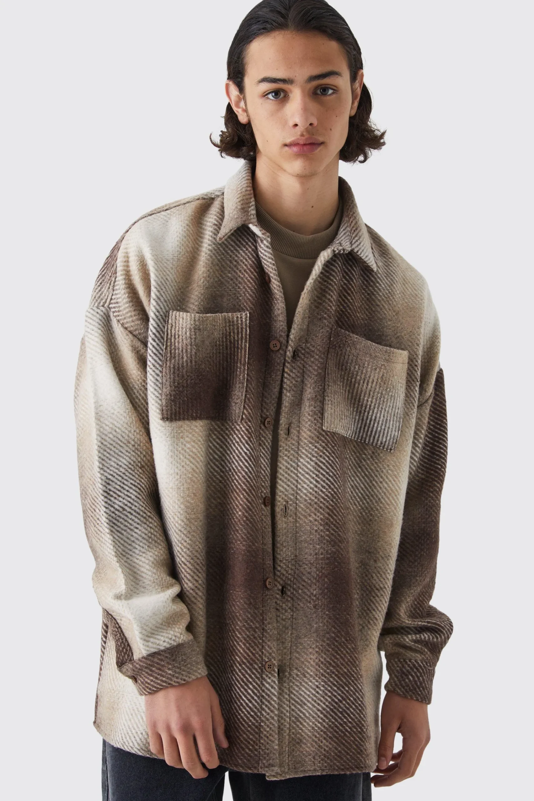 boohooMAN Oversized Button Up Ombre Check Overshirt | UK| Shirts
