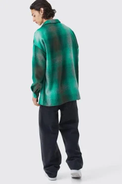 boohooMAN Oversized Button Up Ombre Check Overshirt | UK| Shirts