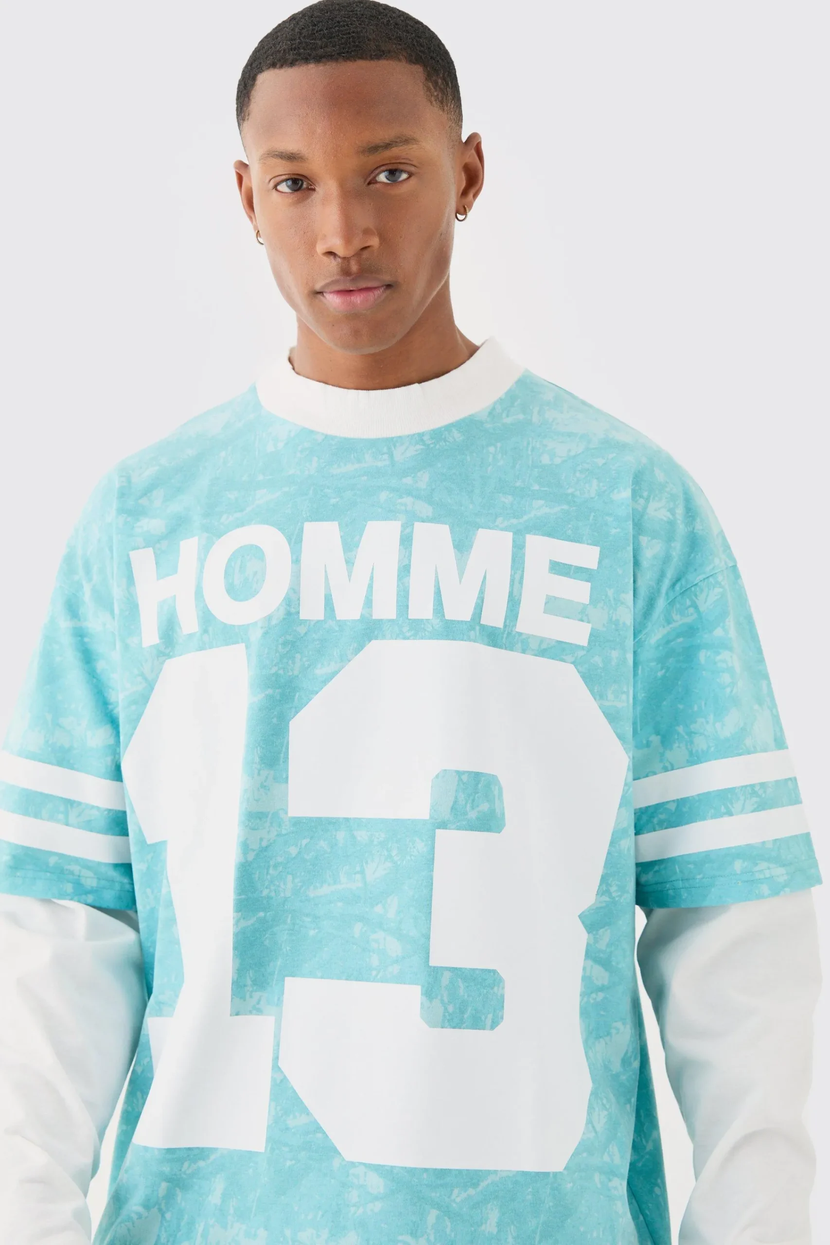 Oversized Camo Homme Print Layered T-shirt | UK^boohooMAN