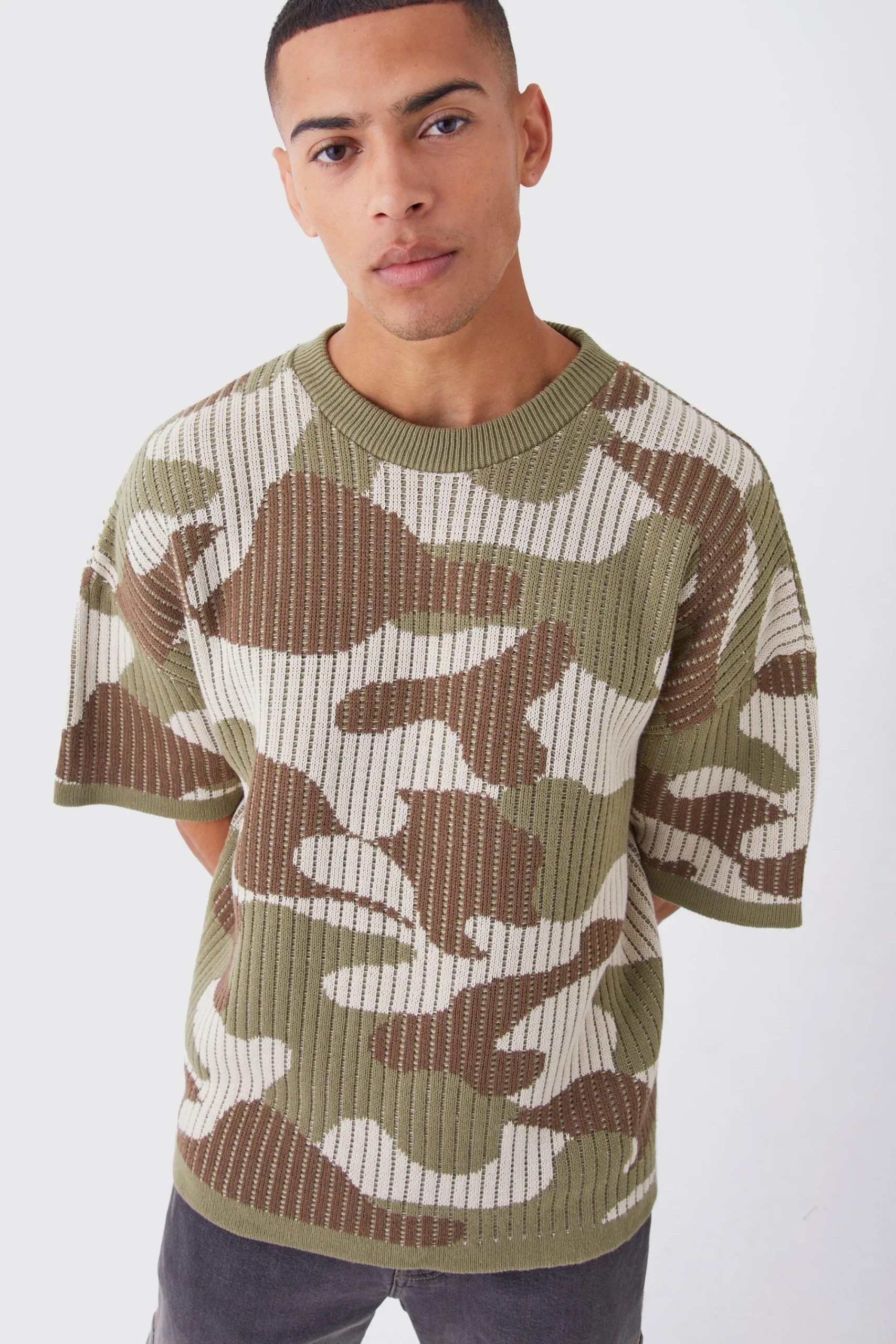 Oversized Camo Knitted T-shirt | UK^boohooMAN New