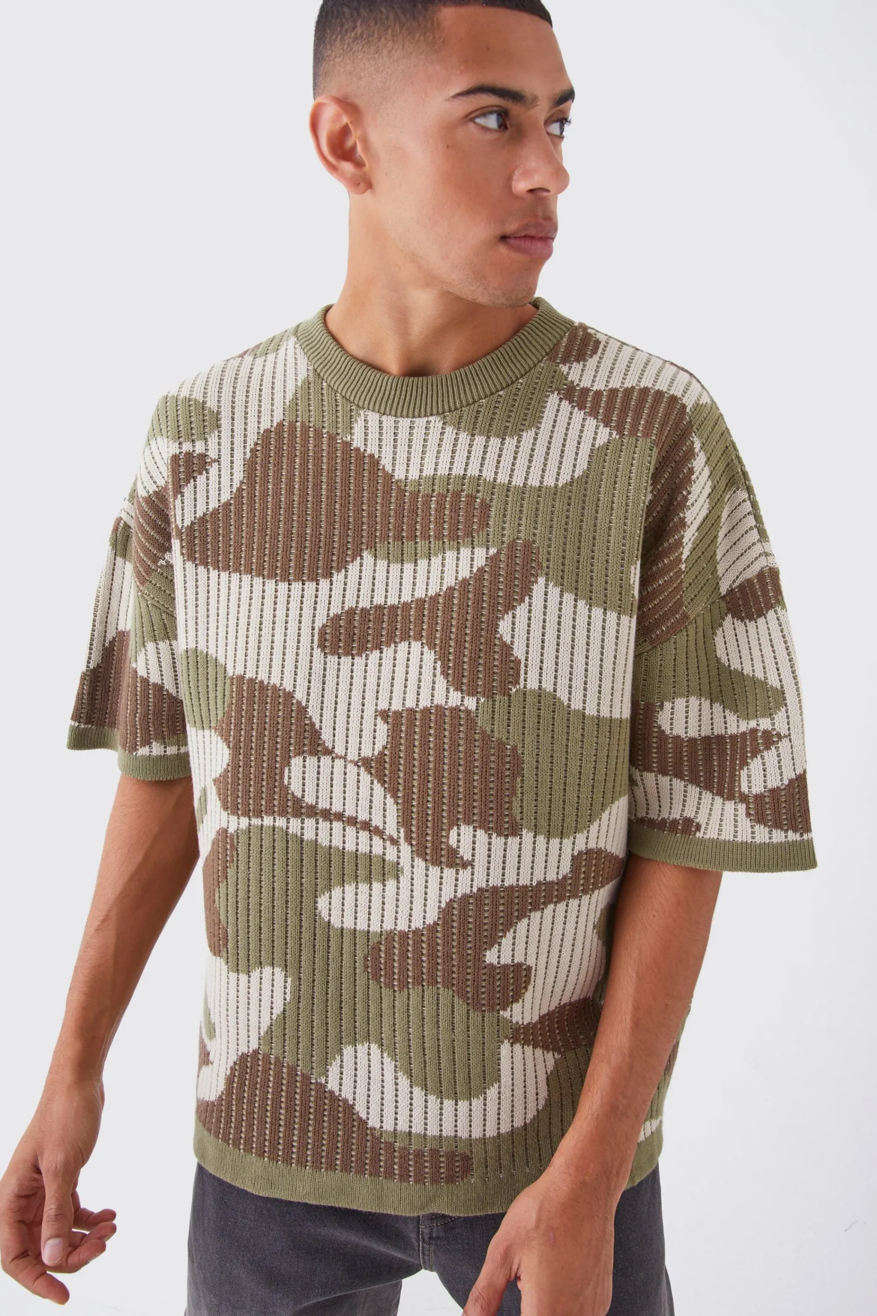 Oversized Camo Knitted T-shirt | UK^boohooMAN New
