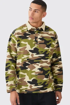 boohooMAN Oversized Camo Rugby Polo | UK| Hoodies & Sweatshirts