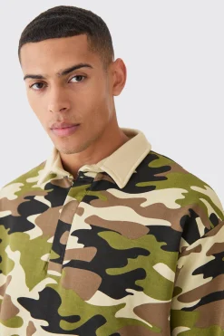 boohooMAN Oversized Camo Rugby Polo | UK| Hoodies & Sweatshirts