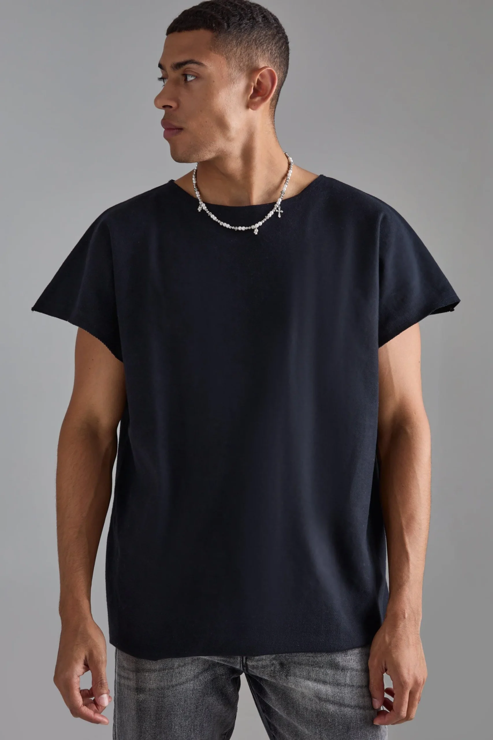 Oversized Cap Sleeve Slash Neck Loopback T-shirt | UK^boohooMAN Sale